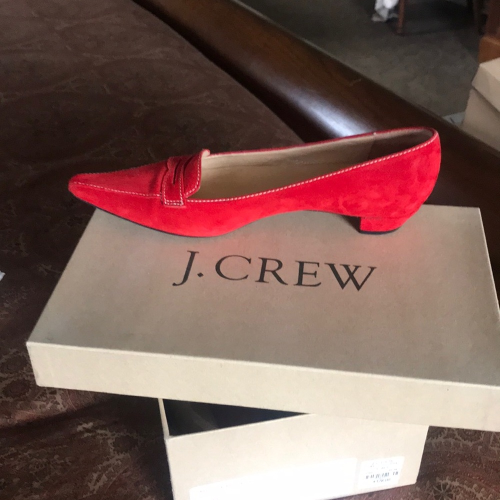 J crew red suede shoes small heel
